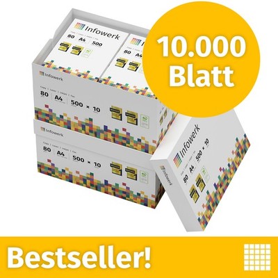 Infowerk Druckerpapier Kopierpapier 10000 Blatt A4 80g Hochweiß PEFC-Zertifikat