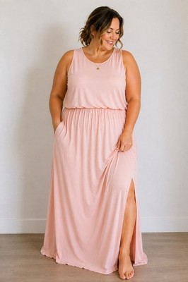 C.O.Z.Y XL Blush Pink Maxi Dress Sleeveless Slit Pockets Fairie Casual Lounge