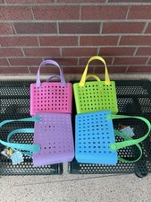 4 Mini BOGG Dupe Tote Bags Easter Baskets Set of Charms Pink Purple Blue Green