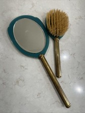 Vintage 1950s Floral Vanity Mirror Hair Brush Set Gold Tone Mid Century USA