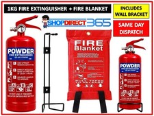 1KG POWDER ABC FIRE EXTINGUISHER + FIRE BLANKET HOUSE CAR OFFICE + WALL BRACKET