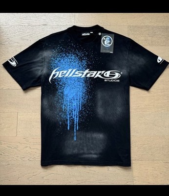 Hellstar Graphic Logo T-Shirt Men s Size M Black Blue White Crew Neck