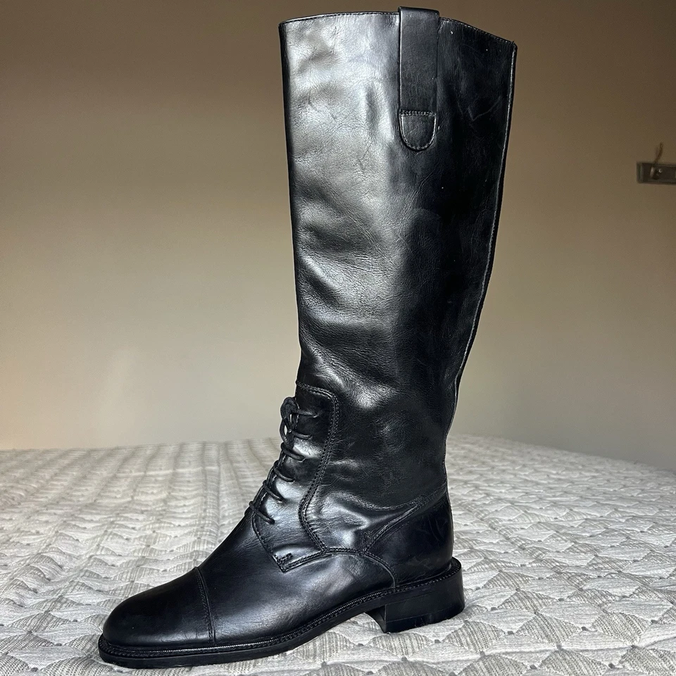 Bota alta Joan & David de cuero negro con cordones parciales hasta la rodilla para mujer EE. UU. 6 Italia Foto 2 de 4