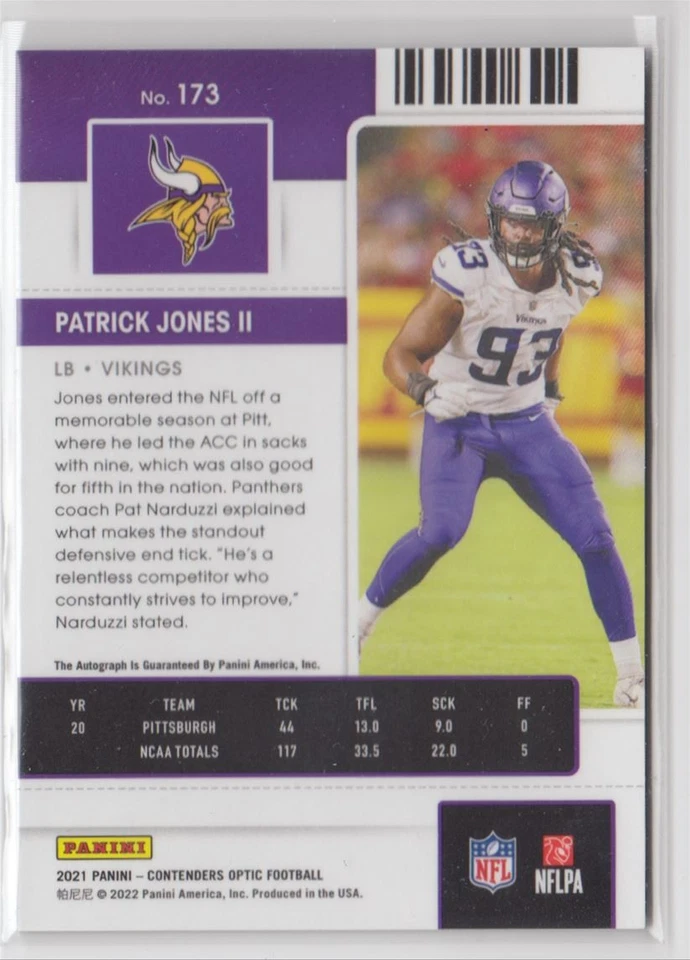 2021 Panini Contenders Optic Patrick Jones II Rookie Auto Minnesota Vikings #173 - Image 2 of 2