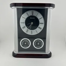 B7590 Bulova Belvedere Executive Desk Mantel Clock Weather Station Hygrometer