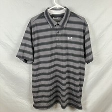 Under Armour Heatgear Loose Mens Golf Polo Shirt Size XL Black Gray Stripes