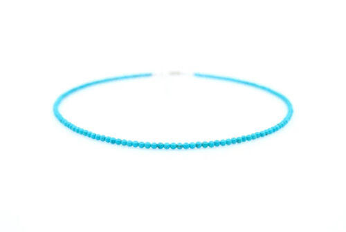 Small 3mm Thin Round Sleeping Beauty Vivid Sky Blue Turquoise Necklace Choker - Picture 3 of 4