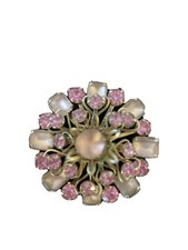 Vintage Pink And Frosted Pink Floral Starburst Brooch/Pin Silver Tone
