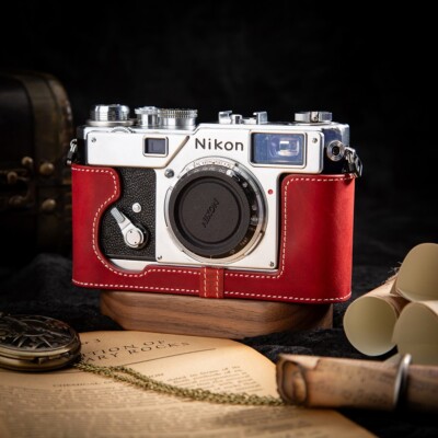 For Nikon S3 Red Handmade Real Leather Half Camera Case Bag Cover