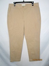 Talbots Women Pants 14P Petite Brown Chino Solid Pockets Flat Front Cotton Blend