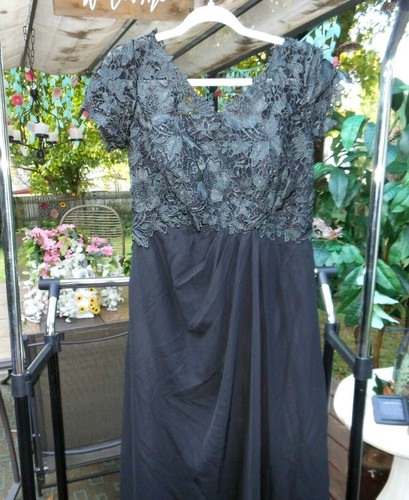LONG BLACK CHIFFON , LACE APPLIQUE BRIDESMAID, MOTHER OF BRIDE FORMAL DRESS - Bild 3 von 10