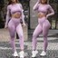 thumbnail 24 - Womens Seamless 2pcs Yoga Suit Crop Top+Leggings Bra Pants Sports Gym Set Outfit