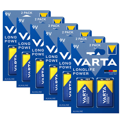 6x 2er Blister Varta 9V Block 4922 Longlife Power E-Block 6LR61 Batterie