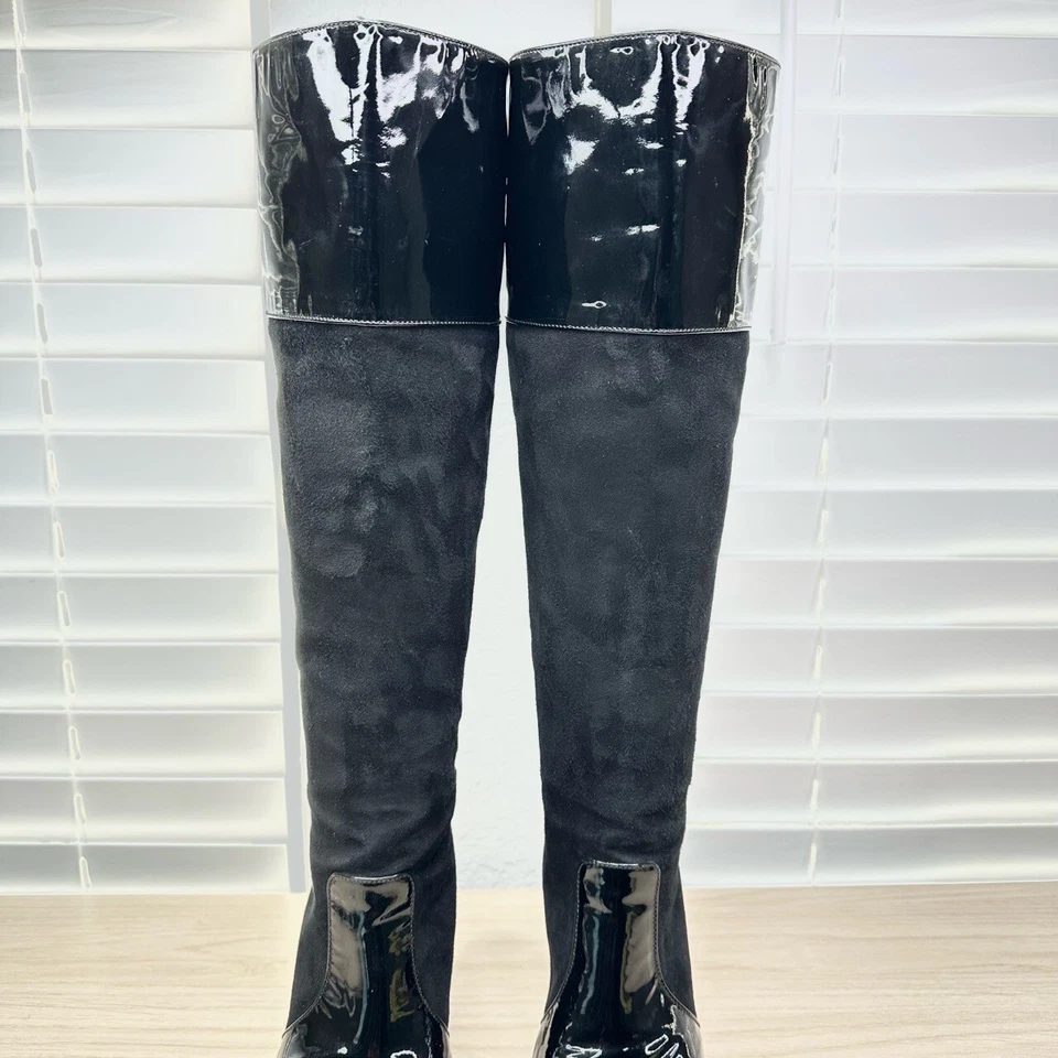 Kate Spade Boots Womens 6.5 Black Pointed Toe Patent Leather Stiletto Suede - Image 2 of 4