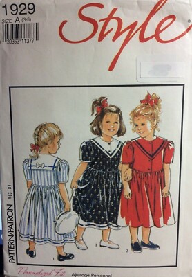 STYLE #1929 CHILD'S DRESS- SIZES 3-8- SHOP COPY