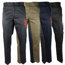 Men's Pants Straight Leg Flat Front Work Trousers Business Formal Dress Slacks