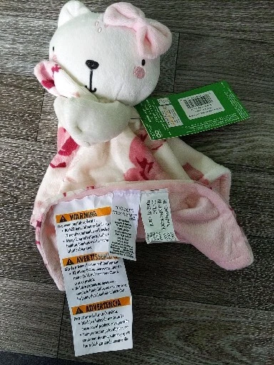 Manta de seguridad White Cat Lovey Gerber Baby felpa rosas rosas con etiquetas 12"X12" Foto 3 de 4