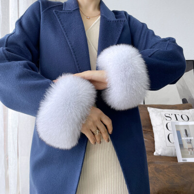 Winter Real Fox Fur Cuffs Women Coat Decorate Sleeve Arm Warmer Wristband Gloves