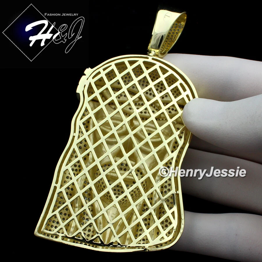 MEN 14K GOLD PLATED ICY BLING CZ OVERSIZE GOLD 3D JESUS FACE PENDANT*BGP2 - image 2 of 4