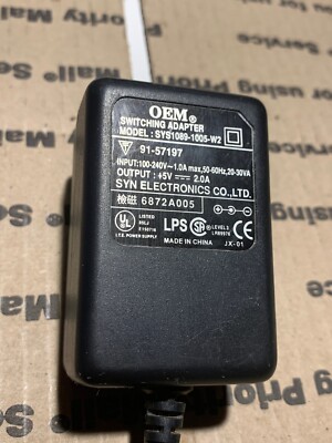 SYN OEM Switching AC Adapter SYS1089-1005-W2 Power Supply Cord Charger +5V