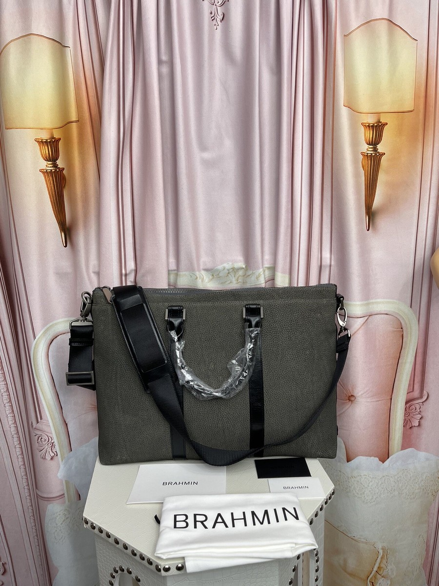 Brahmin Beckett Leather Business/Travel Bag in Charcoal Aslan