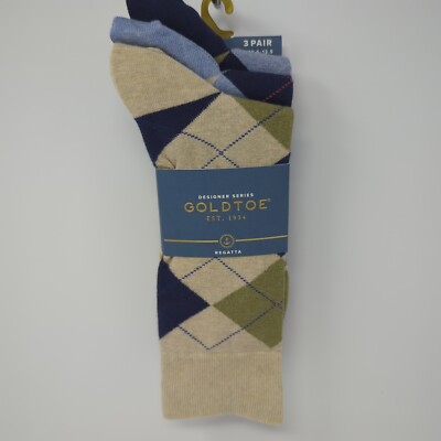Goldtoe Mens 3 Pack Carlyle Argyle Socks Size 6-12.5 Aqua FX Moisture Control