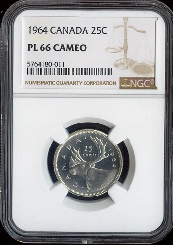 1964 Canada 25 Cents 25C NGC PL66 Cameo Quality