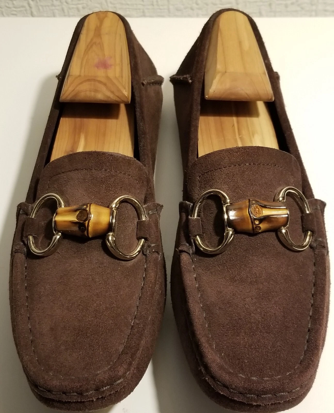 Mocassins mocassins de conduite Gucci bambou mors de cheval marron en daim STY#155162 / TAILLE:6,5