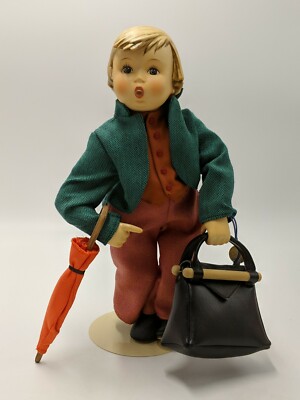 Goebel Hummel Merry Wanderer Porcelain Doll 14'' Soft Body Umbrella and luggage