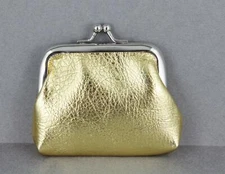 Gold soft Faux leather coin purse change pouch kiss lock snap top metal frame