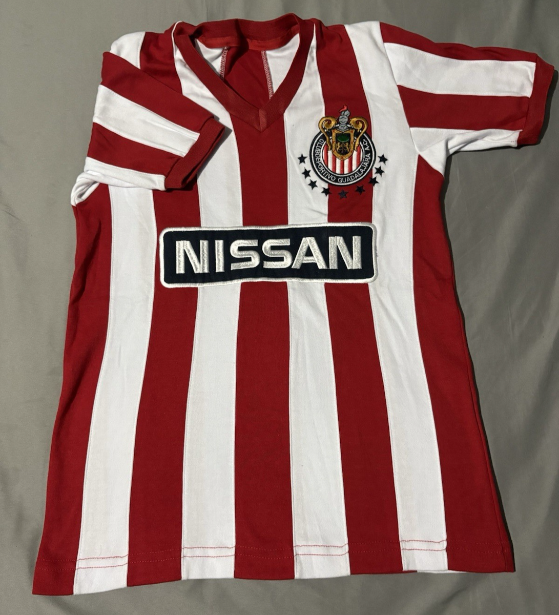 Vintage Chivas Jersey 80s Nissan Red White Striped Soccer Shirt