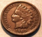 1909 S Indian Head Cent, Middle Grade Partial LIBERTY, Better KEY Date Penny 1C