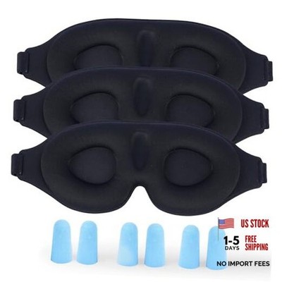3 Pack 3D Contoured Sleep Eye Mask - with 3 Pack Ear Plugs   Soft 3 Pack Black