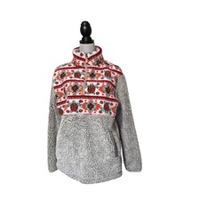 Simply Southern Gray Sherpa Fleece Quarter Zip Turtle Print Pullover Womens M