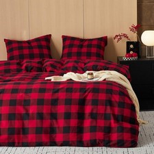 - Gingham Cotton Duvet Cover Set, Plaid Buffalo Check Checkered Farmhouse, 10...