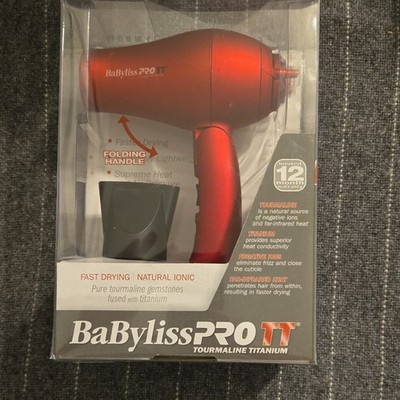 BaBylissPRO TT Tourmaline Titanium Ionic Folding Handle Hair Dryer, Red