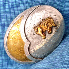 Western Horse Belt Buckle Cowboy Floral Scroll Cowgirl Vaquero Vtg Mexico.XTT846