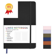 Lined Journal Notebook for Women Men, 200 Pages A5 Hardcover Leather Black