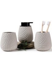 3 Pcs Bathroom Set   Ceramic Lotion Soap Dispenser, Toothbrush Holder with Ru...