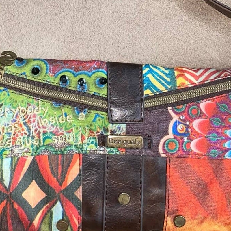 Desigual Patchwork Embroidered Studded Clutch Cro… - image 12