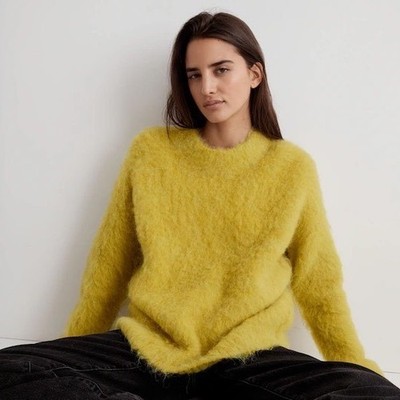 Madewell Womens Brushed Otis Yellow Alpaca Wool Fuzzy Shaggy Pullover Sweater XL
