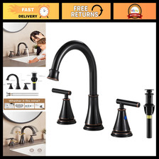 Oil Rubbed Bronze 3-Hole Bathroom Sink Faucet, Widespread 8" Vanity Faucet with