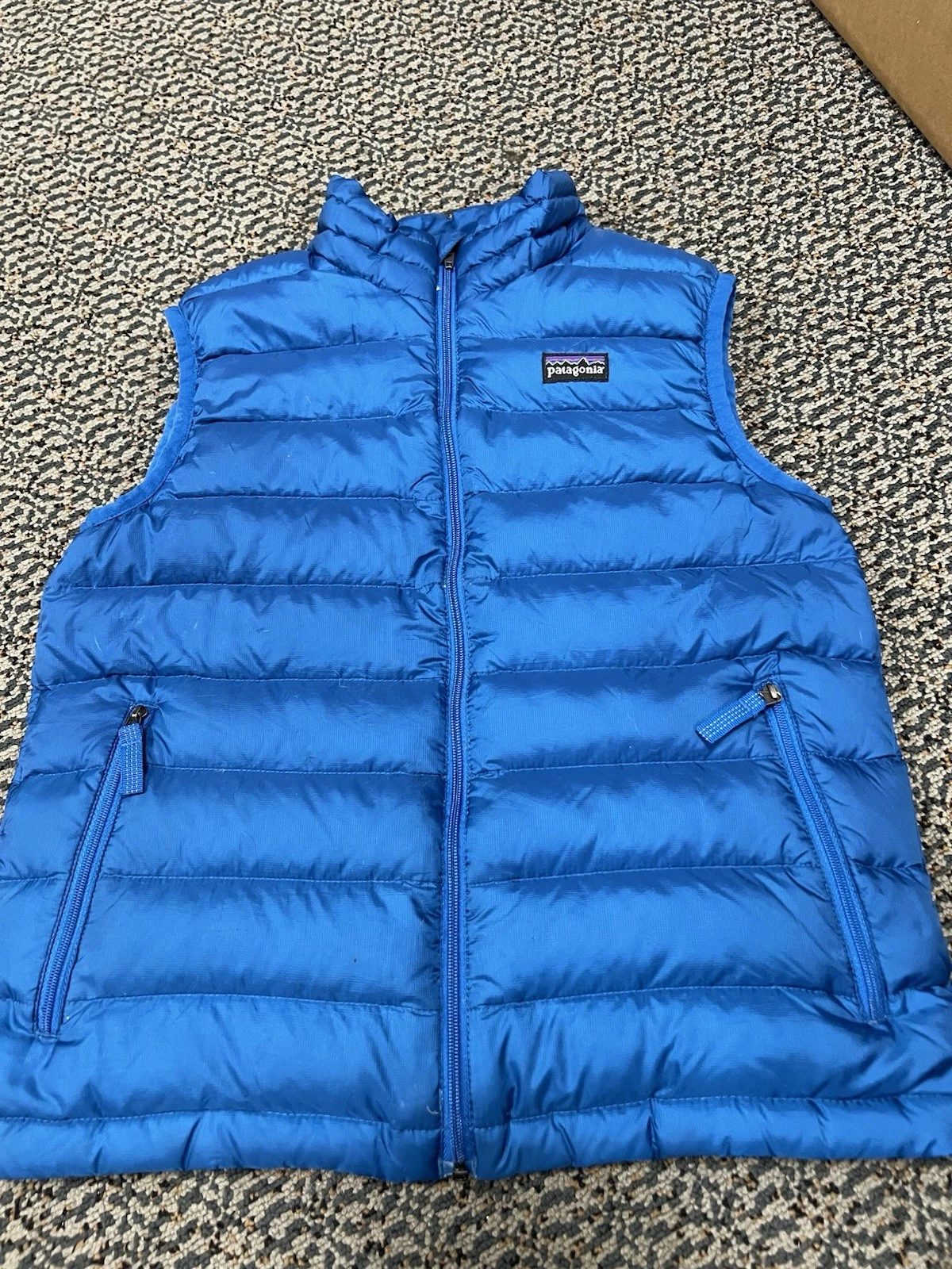 Patagonia Vest Youth M 10 Down Jacket Blue Puffer Goose Down Full Zip Hiking