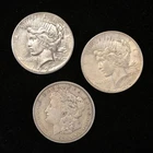 LOT OF 3 DIFFERENT MORGAN PEACE SILVER DOLLARS 1921 1922 1927 90% COINS NR!