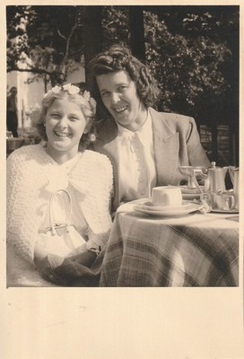 Photo postcard pretty girl with mother 1st Holy Communion - 1950s