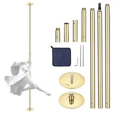 Xcceries 10 FT Spinning Static Dancing Pole Kit w/ Extensions Fitness Dance Gold