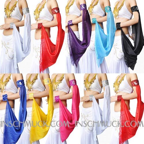 C11 Bauchtanz Kostüm ein Stück Arm Schleier Armband Belly Dance 15 Farbe - Afbeelding 1 van 14