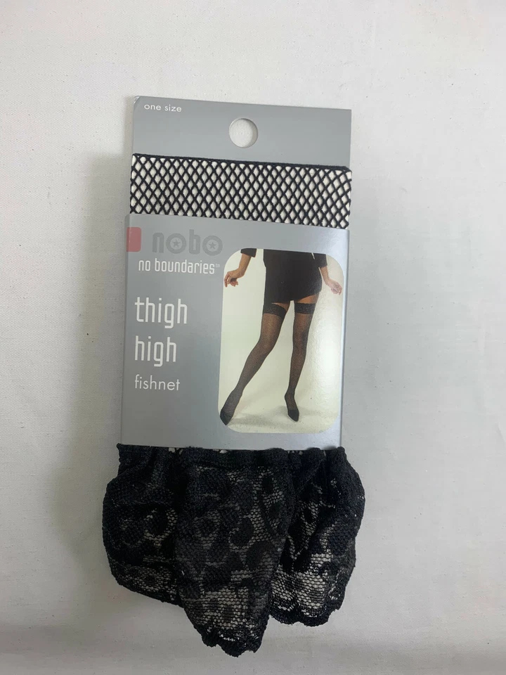 1 Pair NOBO Thigh High Silky Lacetop - Black Fishnet - ONE SIZE - Image 2 of 4