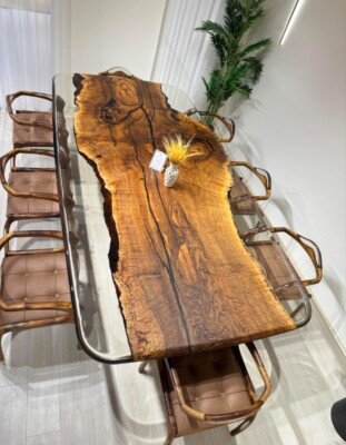 Luxurious Walnut Office Desk with Clear Epoxy   A Statement of Elegance & Crafts