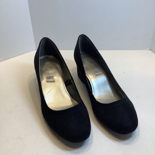 Worthington Lana Black Suede Slip-On 2" Block Heels Shoes Women's Size 6 Med